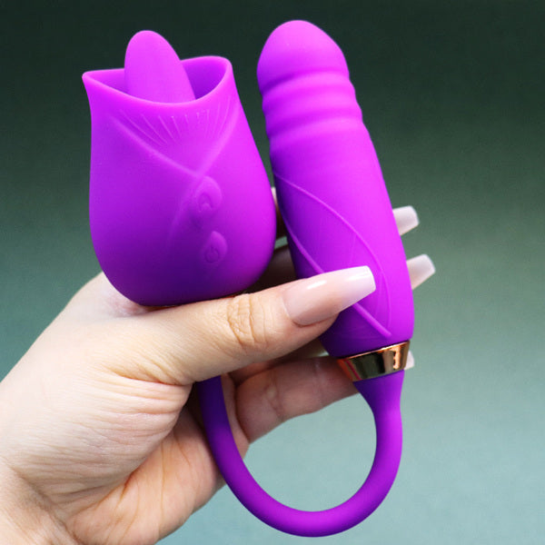 Licking Double Rose Vibrator Green