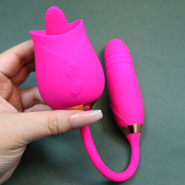 Licking Double Rose Vibrator Hot Pink