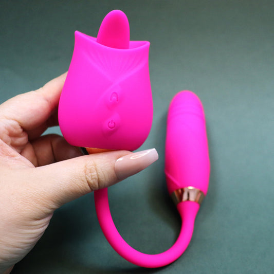 Licking Double Rose Vibrator Hot Pink
