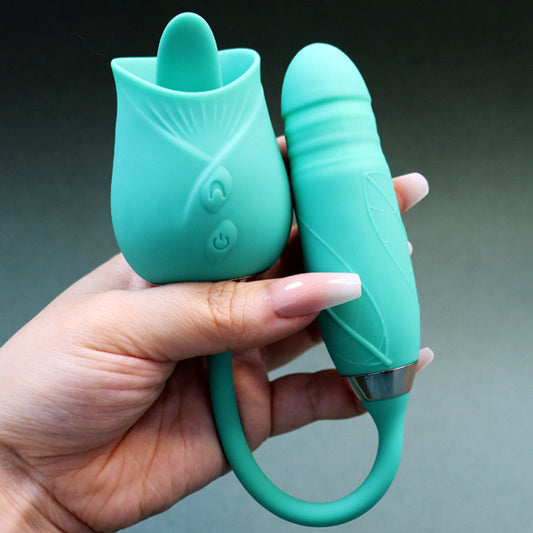 Licking Double Rose Vibrator Green